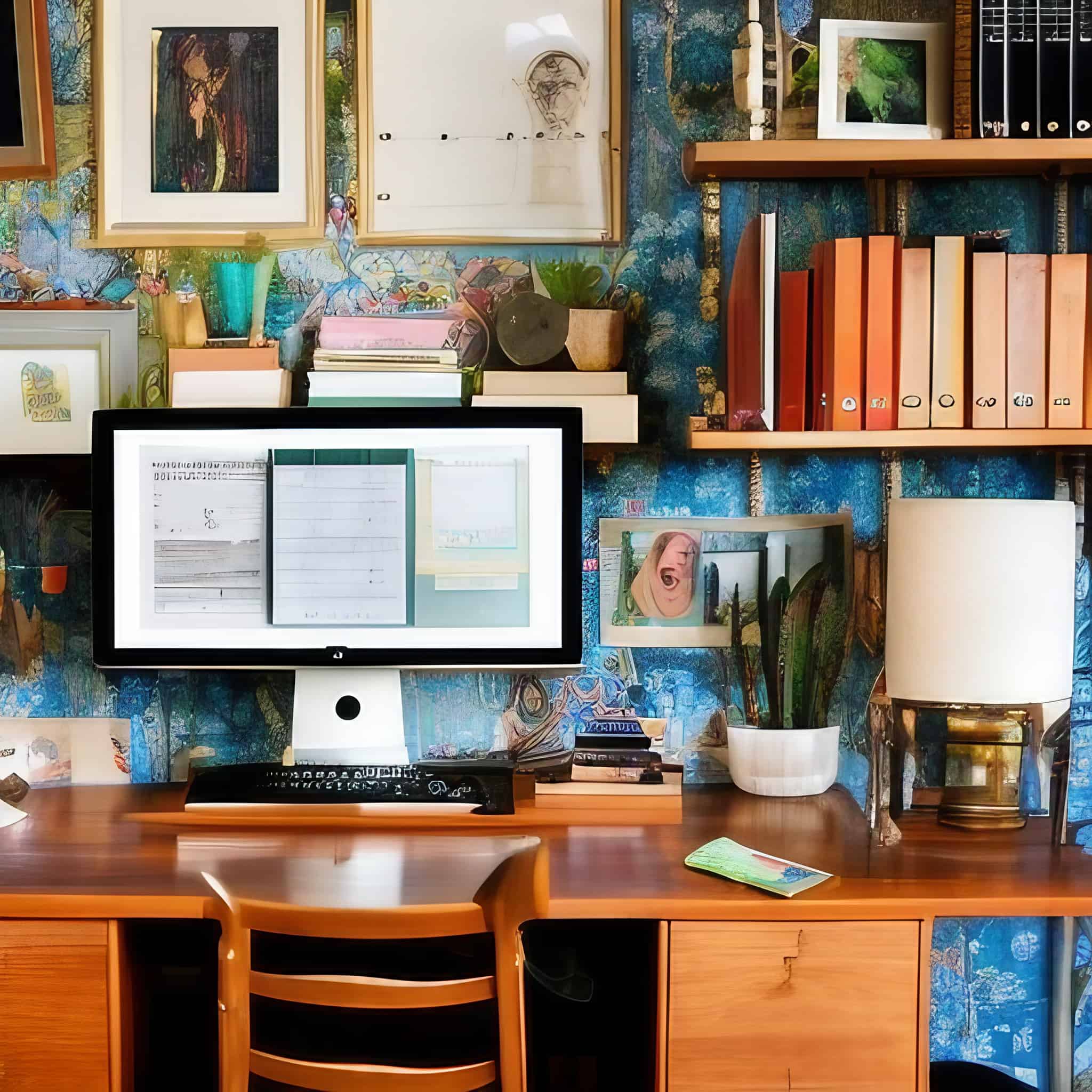 View of a web designer's office with lots of books